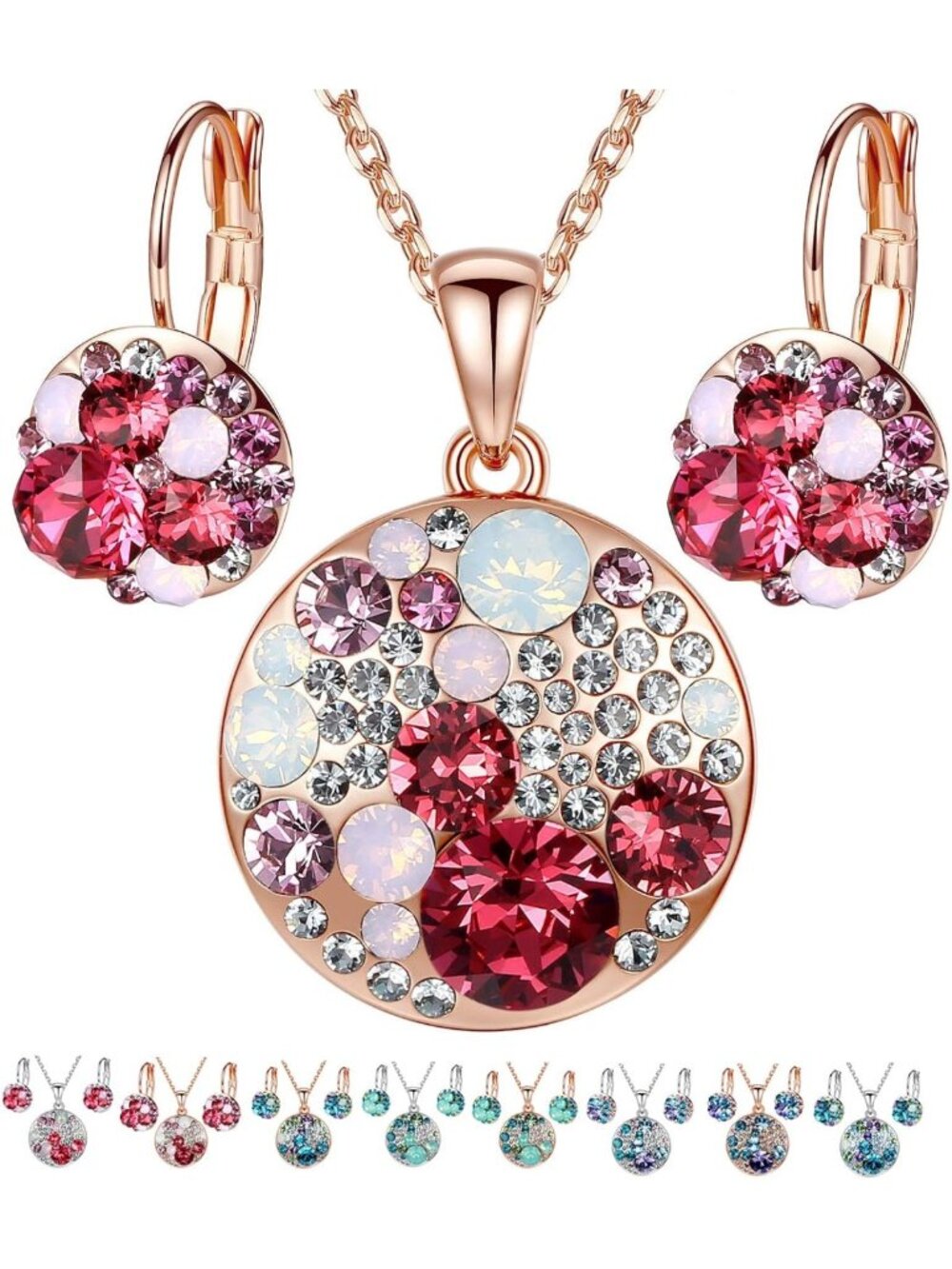 Elegant Crystal Jewelry Set: Pendant Necklace & Earrings, Silver/Rose Gold, Gift